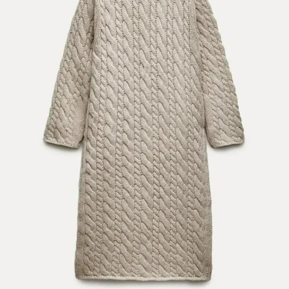 ZARA 100% WOOL CABLE KNIT COAT - Picture 7 of 11